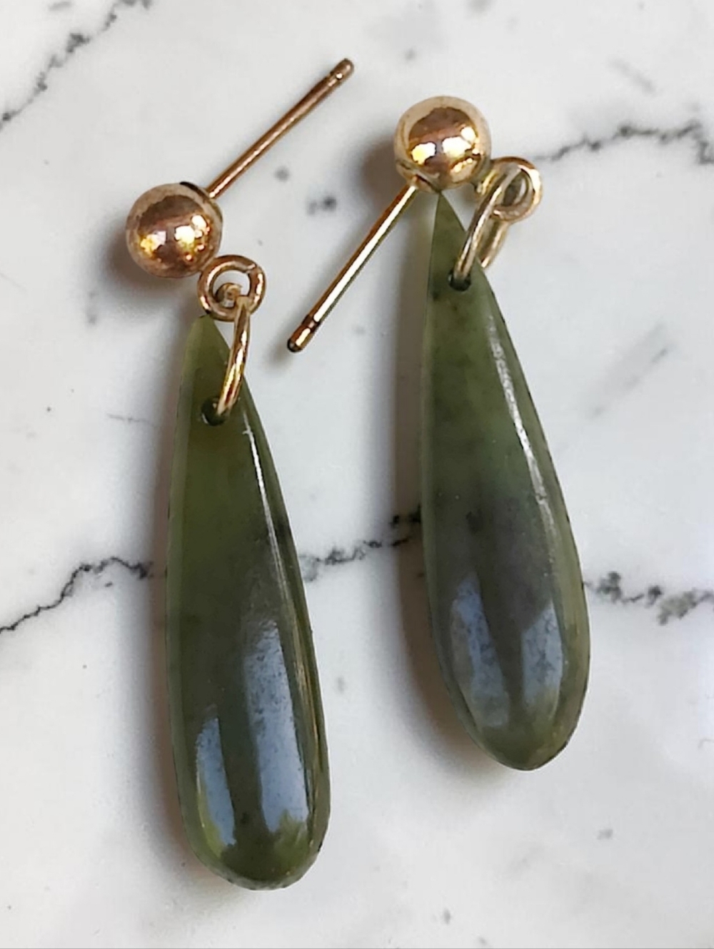 Vintage Gold Filled Jade Earrings - Picture 2 of 5